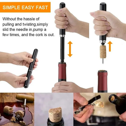 Air Pressure Pump Wine Bottle Opener Pen Shape Stainless Steel Needle Fast Kitchen Bar Party Portable Corkscrew OpenTool Leedoar