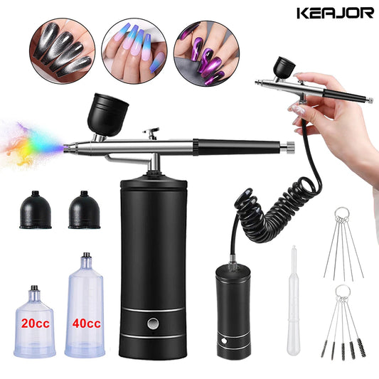 Airbrush Nails Art Painting Compressor Portable Air Brush Cake Paint Spray Gun Cordless Mini Airbrush For Nail Decoration Makeup Leedoar