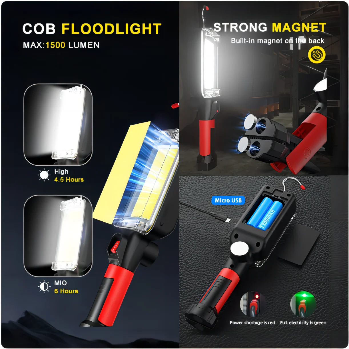 AliExpress Collection 1pcs USB Rechargeable COB Work Light Portable LED Flashlight 18650 Adjustable 2Mode Waterproof Magnet Leedoar