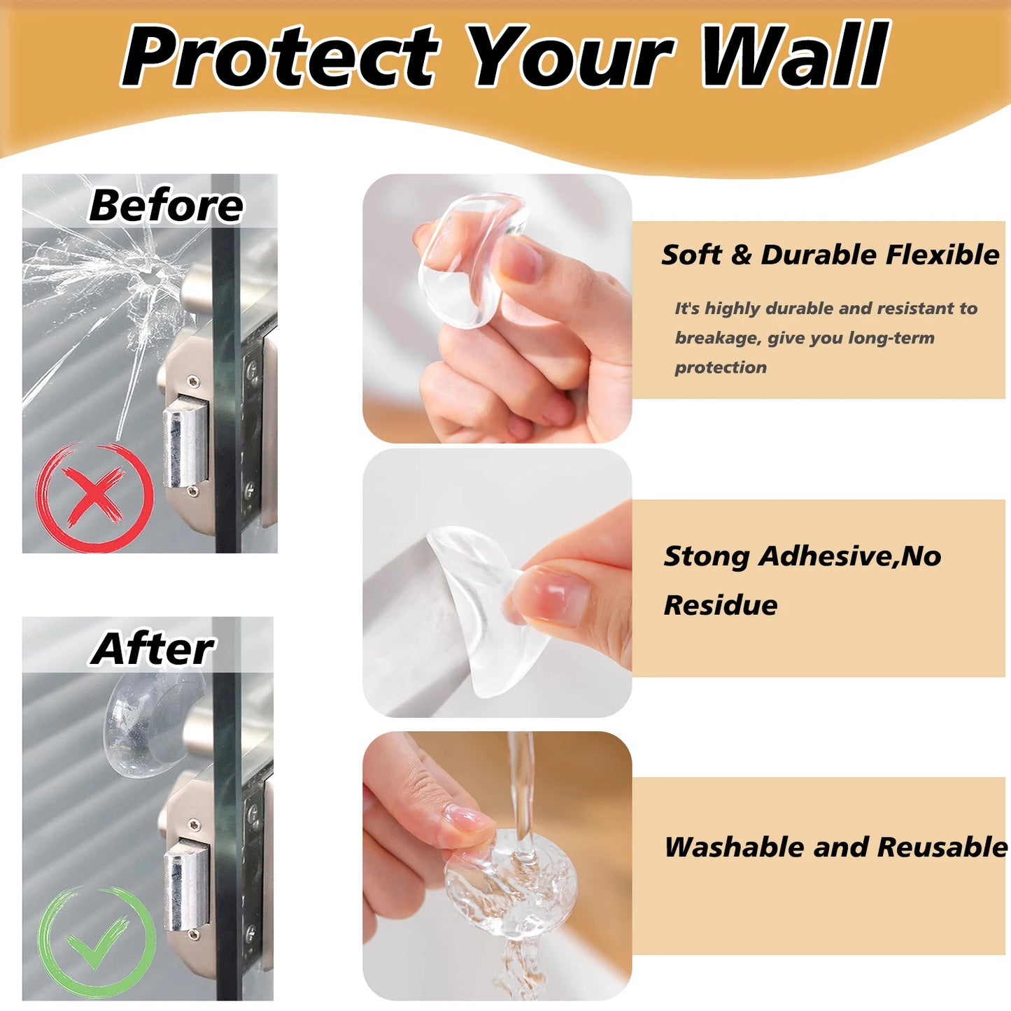 Almohadilla de parachoques de manija de puerta, Protector de pared de silicona transparente autoadhesivo, antigolpes, lavable, reutilizable, redondo, 6 piezas Leedoar