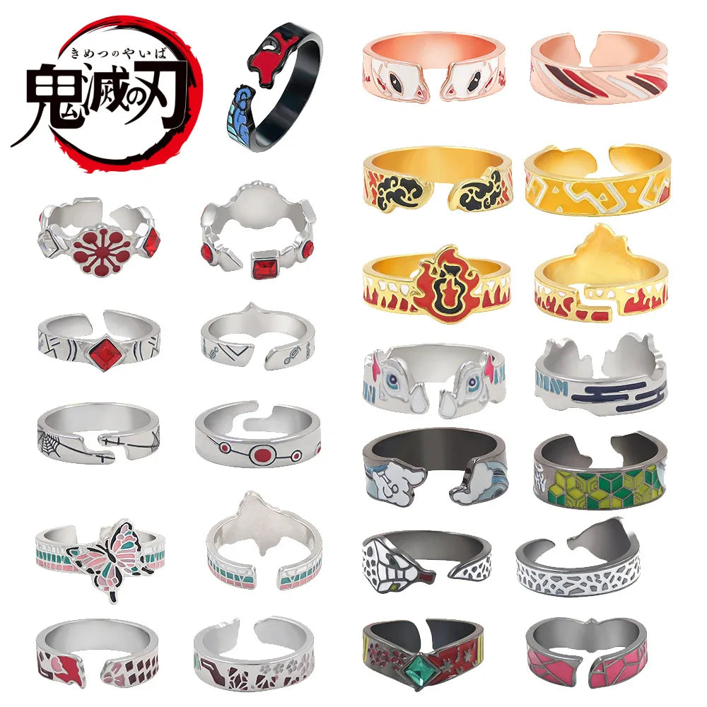 Anillo de Anime Demon Slayer Kimetsu No Yaiba Tanjirou Mitsuri Tokitou Muichirou, anillos de dedo ajustables para mujeres y hombres, joyería 