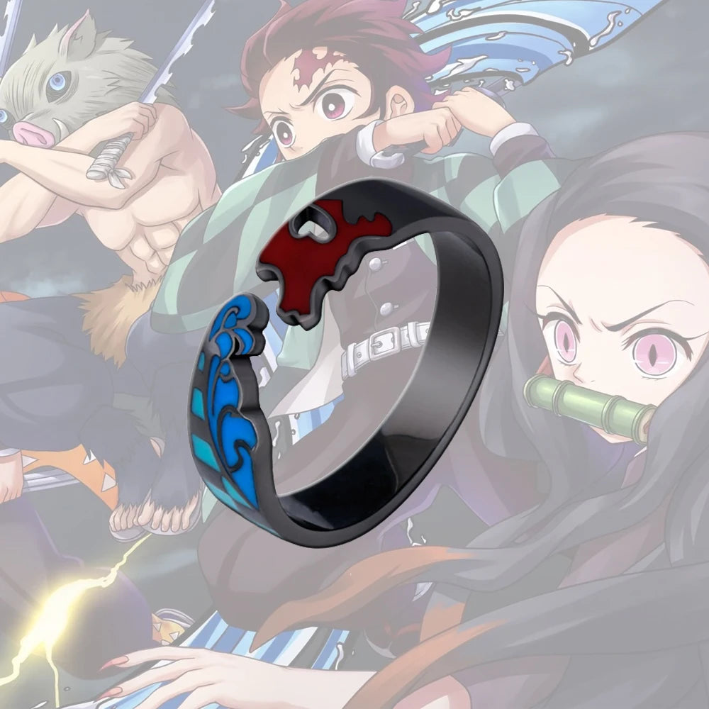 Anillo de Anime Demon Slayer Kimetsu No Yaiba Tanjirou Mitsuri Tokitou Muichirou, anillos de dedo ajustables para mujeres y hombres, joyería 