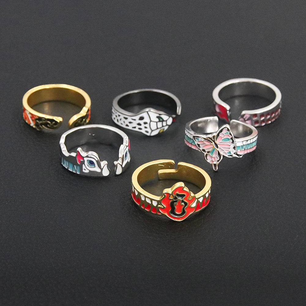 Anillo de Anime Demon Slayer Kimetsu No Yaiba Tanjirou Mitsuri Tokitou Muichirou, anillos de dedo ajustables para mujeres y hombres, joyería 