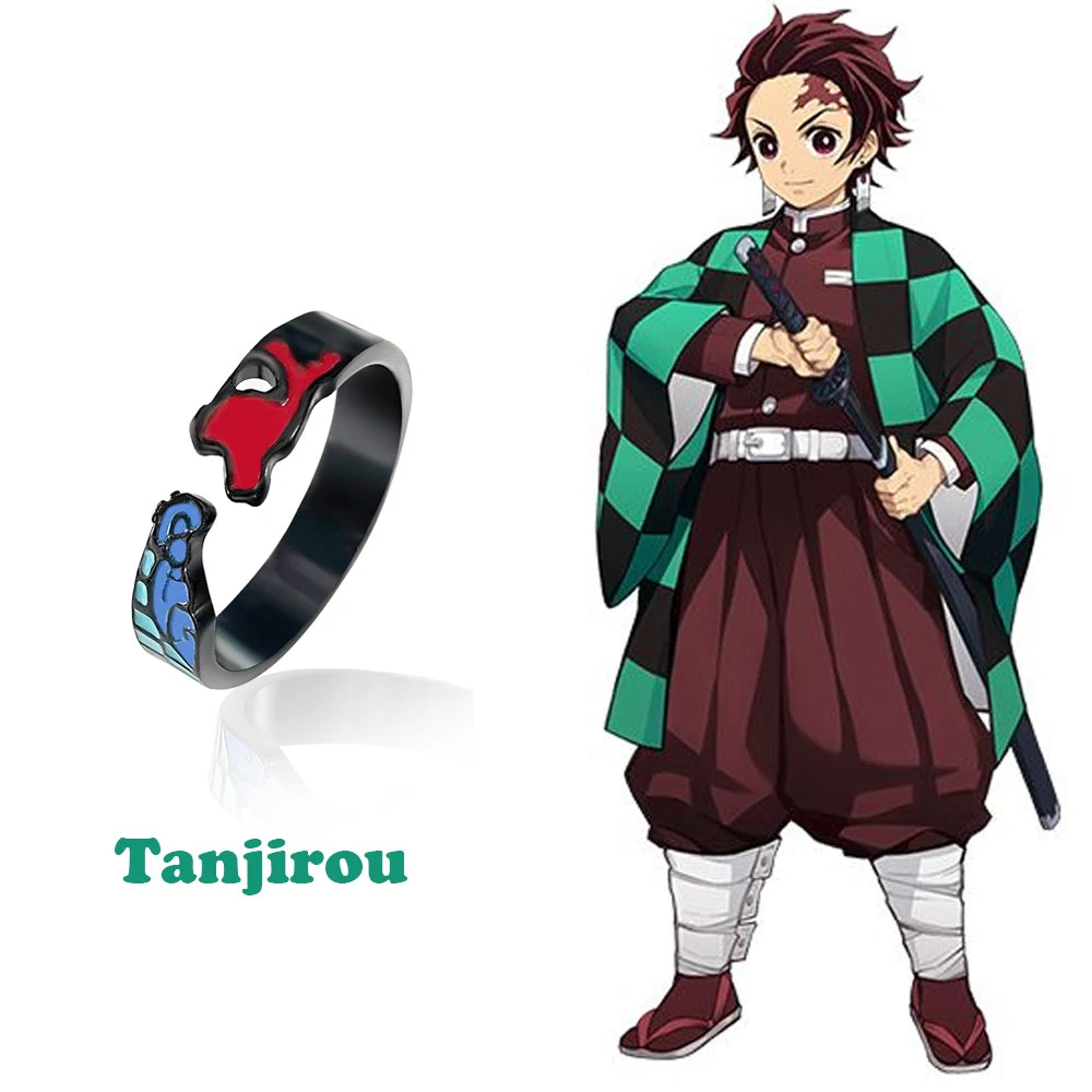 Anillo de Anime Demon Slayer Kimetsu No Yaiba Tanjirou Mitsuri Tokitou Muichirou, anillos de dedo ajustables para mujeres y hombres, joyería 