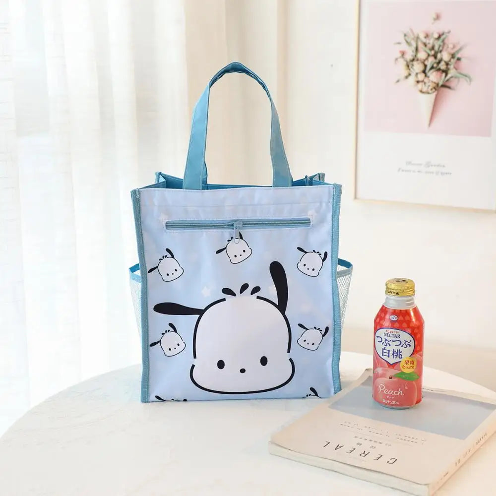 Anime Sanrio Hello Kitty Melody Bolsa de ensino à prova d'água Cinnamoroll Kuromi Bolsa tote de camada dupla Art Pack Bolsa de compras Presentes 