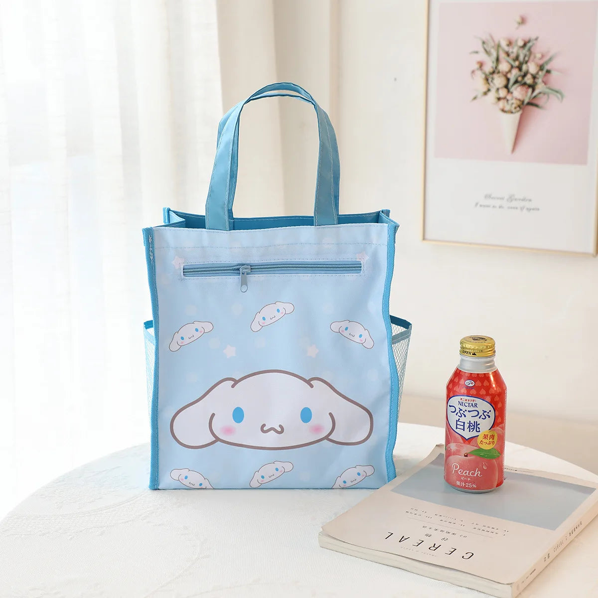 Anime Sanrio Hello Kitty Melody Bolsa de ensino à prova d'água Cinnamoroll Kuromi Bolsa tote de camada dupla Art Pack Bolsa de compras Presentes 