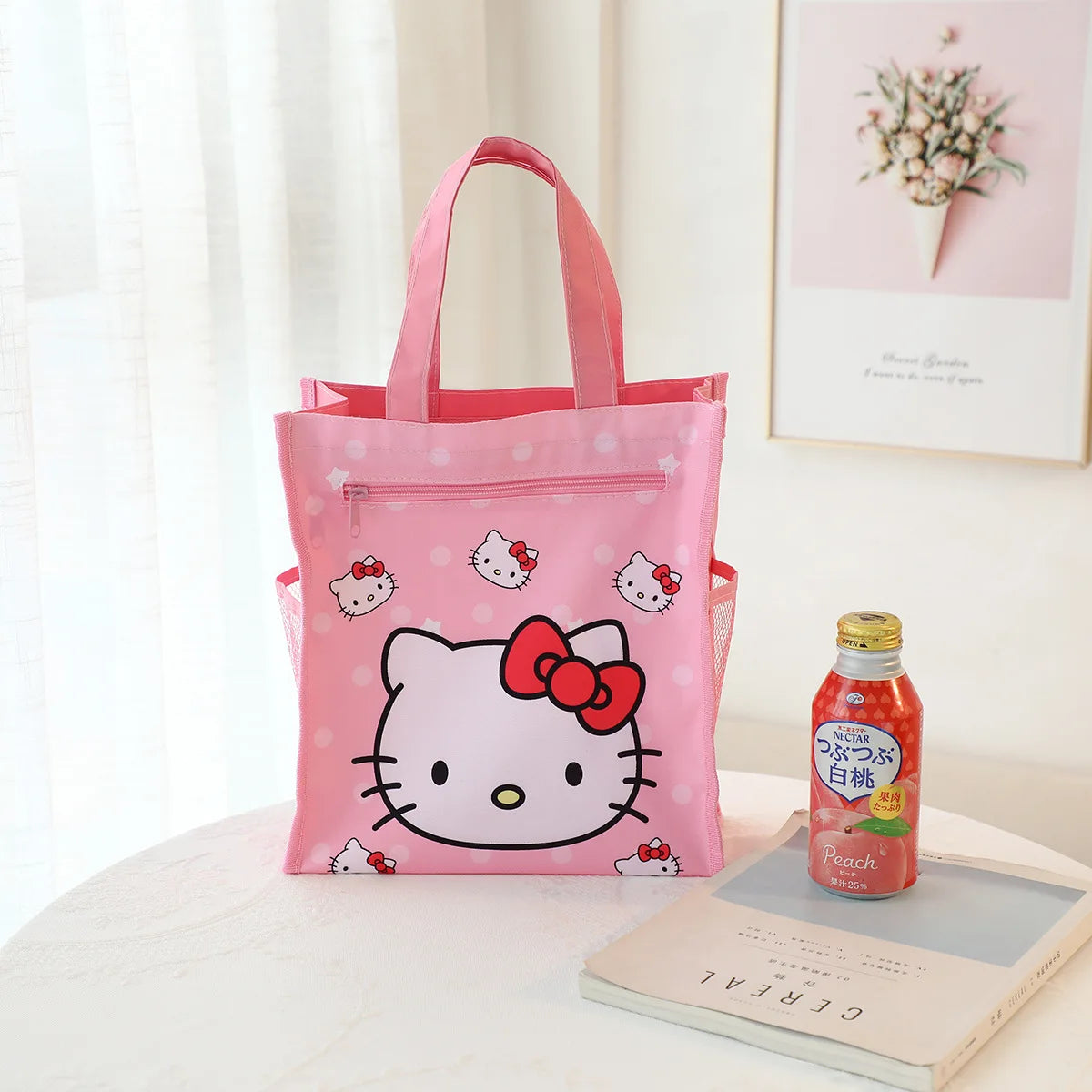 Anime Sanrio Hello Kitty Melody Bolsa de ensino à prova d'água Cinnamoroll Kuromi Bolsa tote de camada dupla Art Pack Bolsa de compras Presentes 