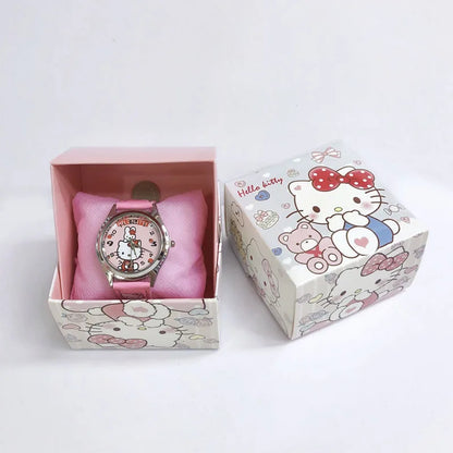 Reloj electrónico de cuero PU Anime Sanrio Kulomi con diseño de perro de orejas grandes y melodía para niños, regalo con caja de regalo 