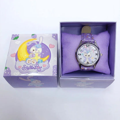 Reloj electrónico de cuero PU Anime Sanrio Kulomi con diseño de perro de orejas grandes y melodía para niños, regalo con caja de regalo 