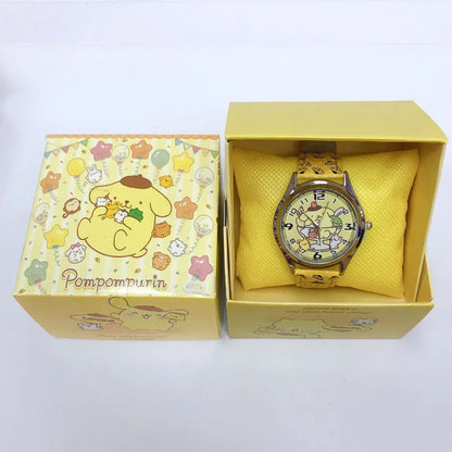 Reloj electrónico de cuero PU Anime Sanrio Kulomi con diseño de perro de orejas grandes y melodía para niños, regalo con caja de regalo 