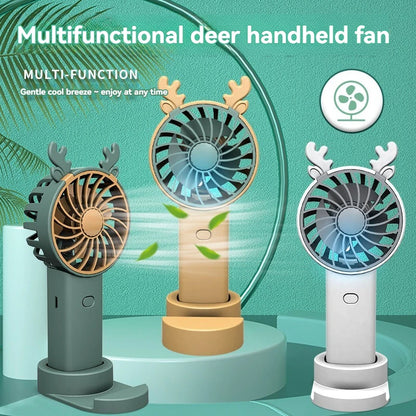 Antler Handheld Mini Fashion Vertical Phone Mount Fan Outdoor Travel Portable Charging Fan Leedoar