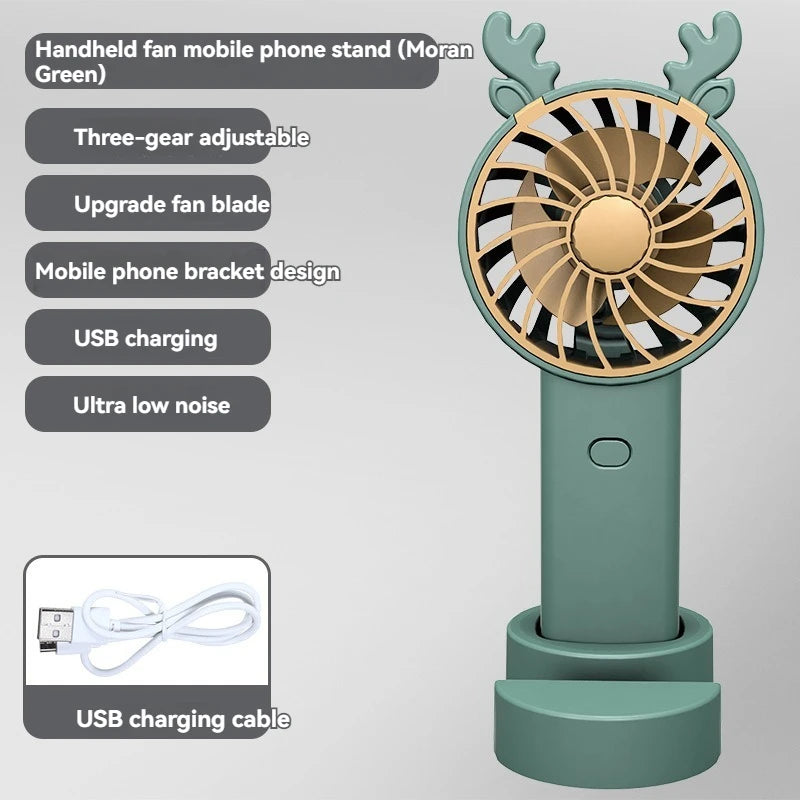 Antler Handheld Mini Fashion Vertical Phone Mount Fan Outdoor Travel Portable Charging Fan Leedoar