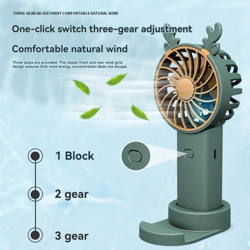 Antler Handheld Mini Fashion Vertical Phone Mount Fan Outdoor Travel Portable Charging Fan Leedoar