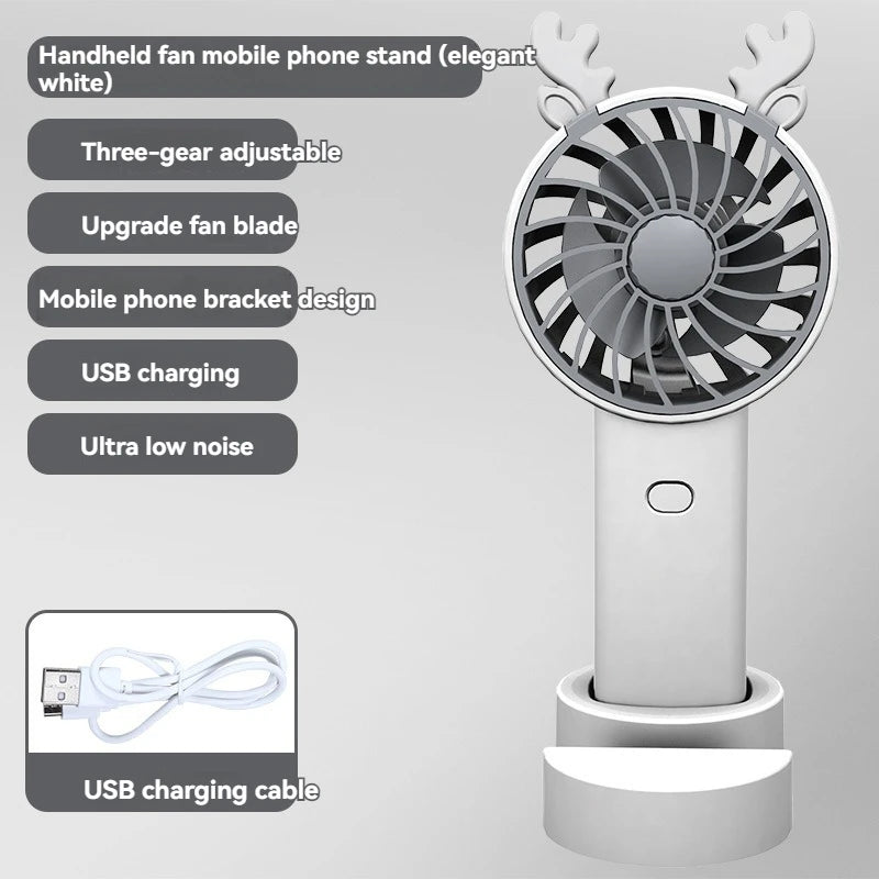 Antler Handheld Mini Fashion Vertical Phone Mount Fan Outdoor Travel Portable Charging Fan Leedoar