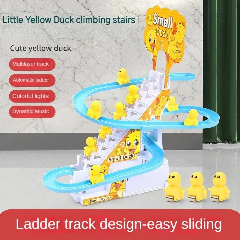 Audible and Visual Little Duck Climbing Stairs, CHILDREN'S Electric Track, Music Little Yellow Duck Sliding Slide Leedoar