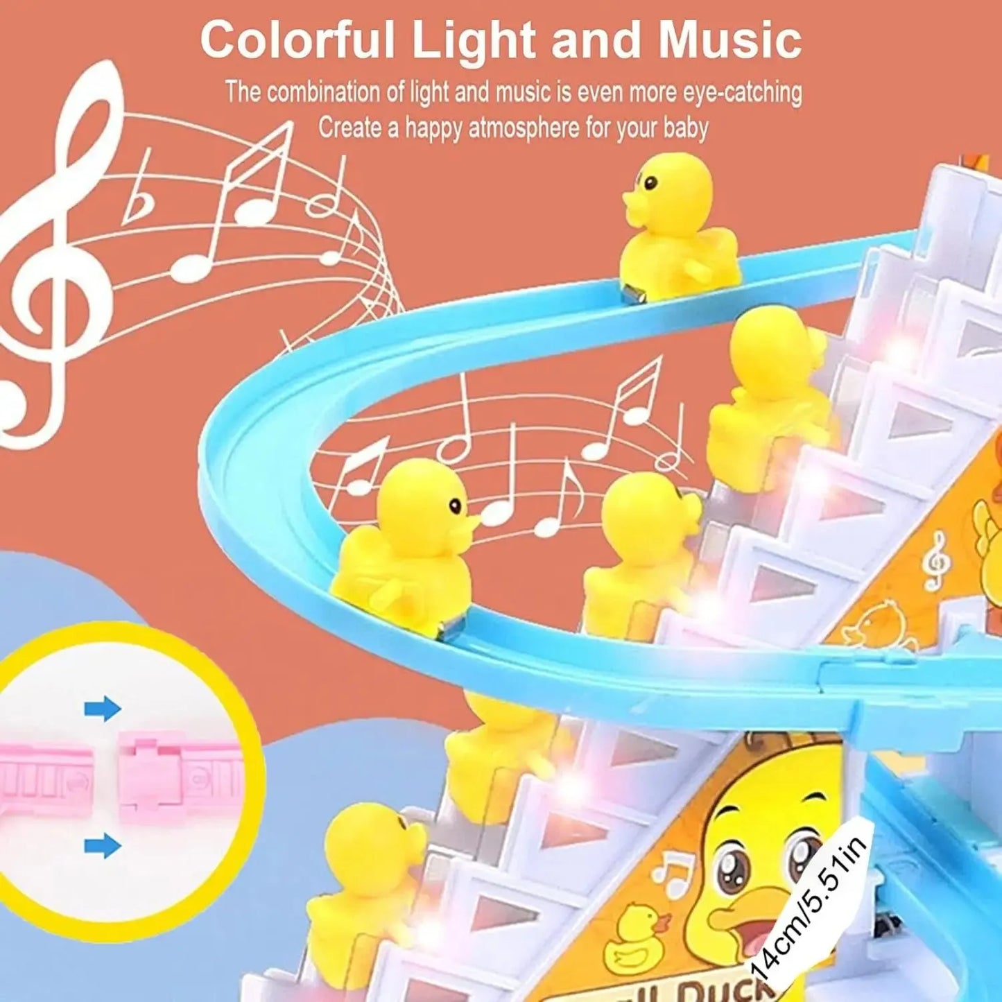 Audible and Visual Little Duck Climbing Stairs, CHILDREN'S Electric Track, Music Little Yellow Duck Sliding Slide Leedoar