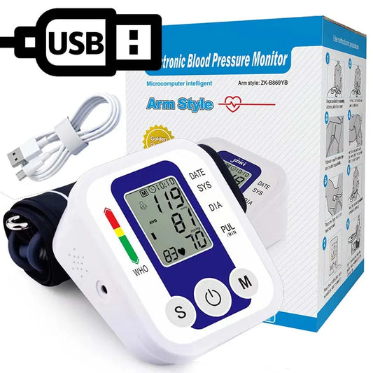 Tonómetro automático para brazo, monitor de presión arterial, sensor de presión, equipo de presión arterial, tensiómetro digital, pantalla LED, brazalete para brazo 