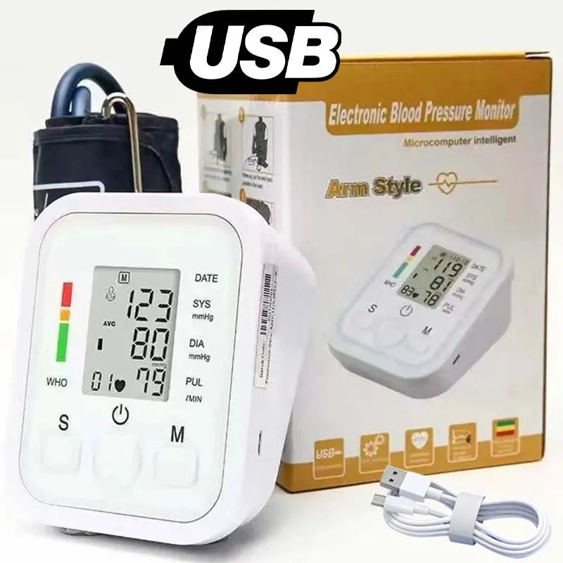 Automatic Tonometer Arm Blood Pressure Monitor Pressure Sensor Monitor BP Equipment Digital Tensiometer LED Display Arm Cuff Leedoar