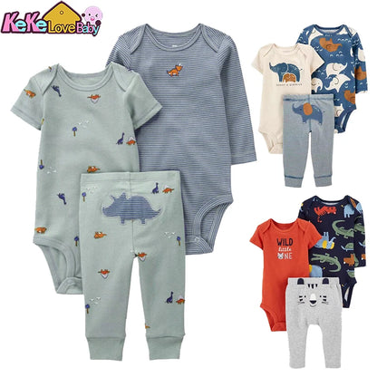 Autumn Spring Baby Boys Clothes Sets 100% Cotton Cartoon Kids Outfit Bodysuit Top And Bottom 3Pcs Animals Children Clothing Suit Leedoar