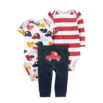 Autumn Spring Baby Boys Clothes Sets 100% Cotton Cartoon Kids Outfit Bodysuit Top And Bottom 3Pcs Animals Children Clothing Suit Leedoar