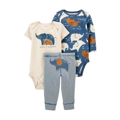 Autumn Spring Baby Boys Clothes Sets 100% Cotton Cartoon Kids Outfit Bodysuit Top And Bottom 3Pcs Animals Children Clothing Suit Leedoar