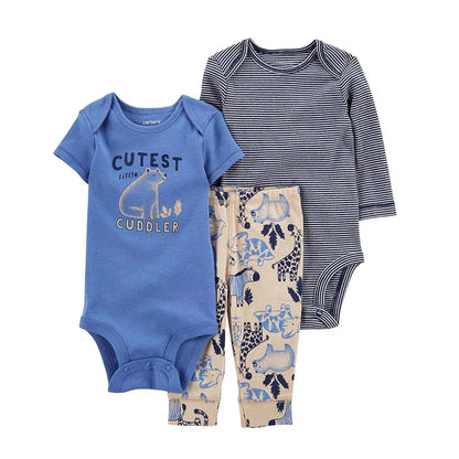 Autumn Spring Baby Boys Clothes Sets 100% Cotton Cartoon Kids Outfit Bodysuit Top And Bottom 3Pcs Animals Children Clothing Suit Leedoar