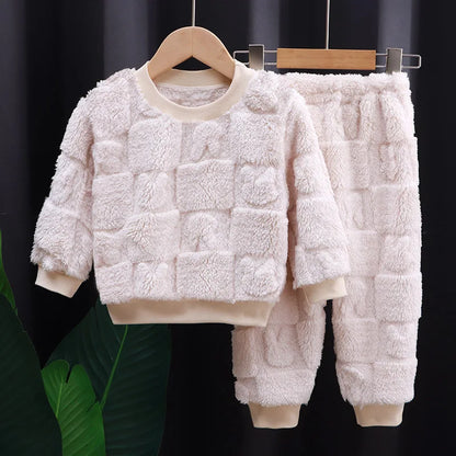 Autumn Winter Sleepwear Flannel Pajamas For Girls Boys Long Sleeve Tops+Pants Suits Fashion Home Clothing Baby Kid Sleep Costume