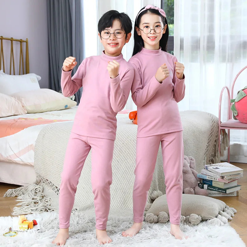 Autumn Winter Thermal Underwear Suit Girls Clothing Sets Boys Pajama Sets Baby No Trace Warm Sleepwear Candy Colors Kids Clothes Leedoar