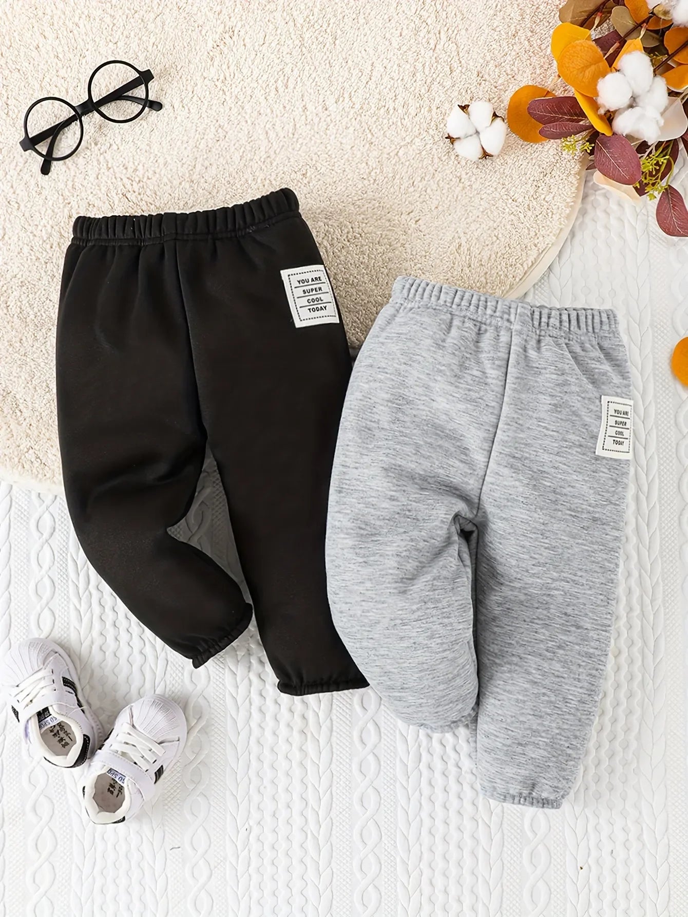 Autumn and Winter Baby Boys Casual Sports Plus Fleece Solid Color Loose Pants Warm Comfortable Fashion Baby Girls Pants Leedoar
