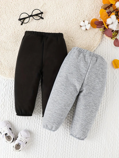 Autumn and Winter Baby Boys Casual Sports Plus Fleece Solid Color Loose Pants Warm Comfortable Fashion Baby Girls Pants Leedoar