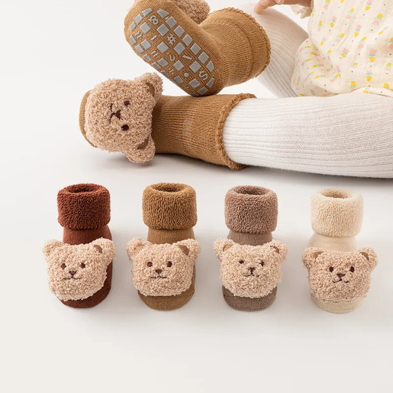 Autumn and Winter Cute Doll Newborn Baby Wool Circle with Wool Thickening Baby Tube Non-slip Glue 0-2YToddler Floor Socks Leedoar