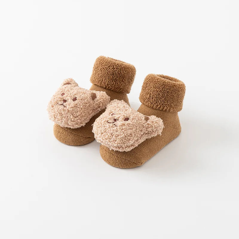 Autumn and Winter Cute Doll Newborn Baby Wool Circle with Wool Thickening Baby Tube Non-slip Glue 0-2YToddler Floor Socks Leedoar