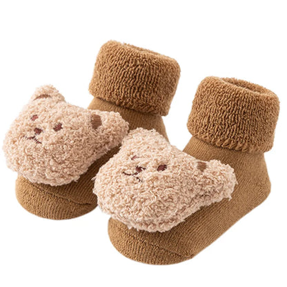 Autumn and Winter Cute Doll Newborn Baby Wool Circle with Wool Thickening Baby Tube Non-slip Glue 0-2YToddler Floor Socks Leedoar