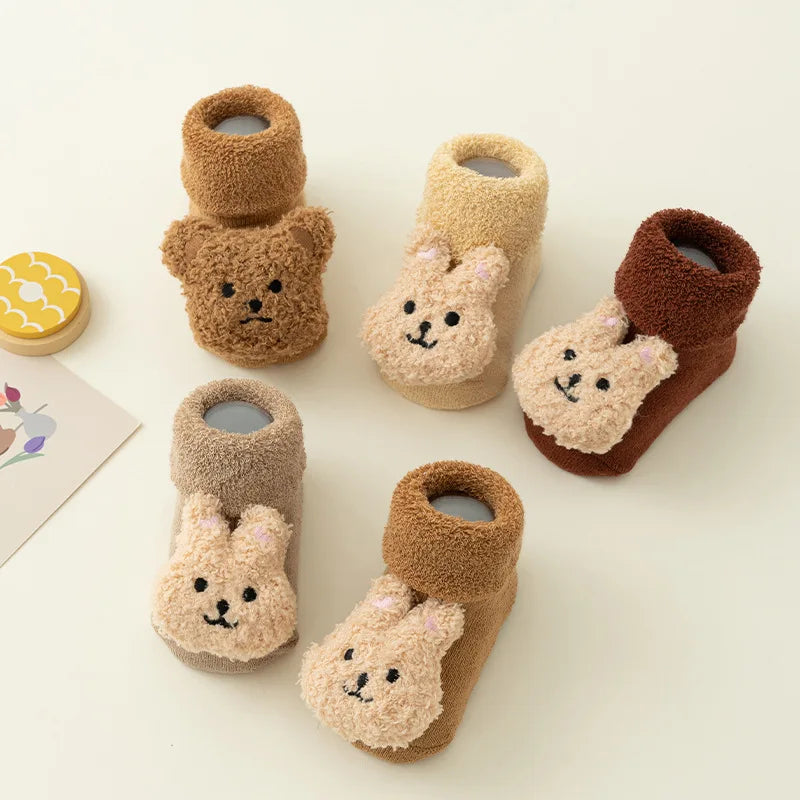 Autumn and Winter Cute Doll Newborn Baby Wool Circle with Wool Thickening Baby Tube Non-slip Glue 0-2YToddler Floor Socks Leedoar