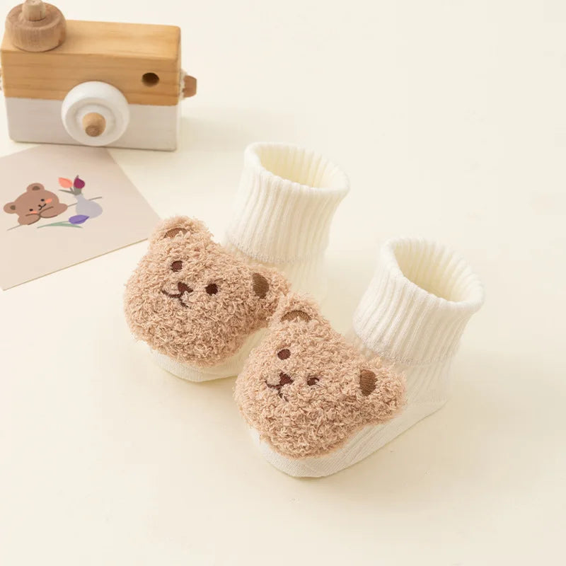 Autumn and Winter Cute Doll Newborn Baby Wool Circle with Wool Thickening Baby Tube Non-slip Glue 0-2YToddler Floor Socks Leedoar