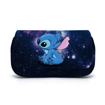 Estuche para lápices con solapa y estampado completo de BANDAI Stitch, estuche para lápices de gran capacidad con dibujos animados, bonitos bolsos de anime, mochila escolar para estudiantes 