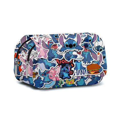 Bolsa para caneta com aba totalmente impressa BANDAI Stitch, caixa de papelaria, desenho animado, grande capacidade, estojo para lápis, bolsas fofas de anime, bolsa escolar para estudantes 