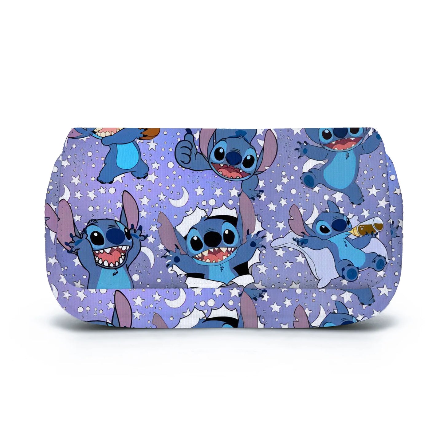 Bolsa para caneta com aba totalmente impressa BANDAI Stitch, caixa de papelaria, desenho animado, grande capacidade, estojo para lápis, bolsas fofas de anime, bolsa escolar para estudantes 