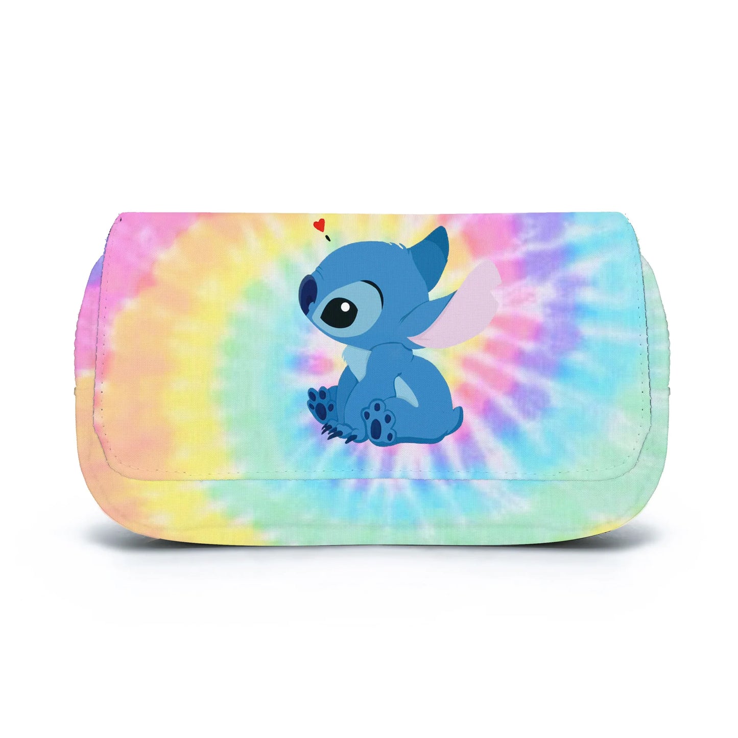 Bolsa para caneta com aba totalmente impressa BANDAI Stitch, caixa de papelaria, desenho animado, grande capacidade, estojo para lápis, bolsas fofas de anime, bolsa escolar para estudantes 