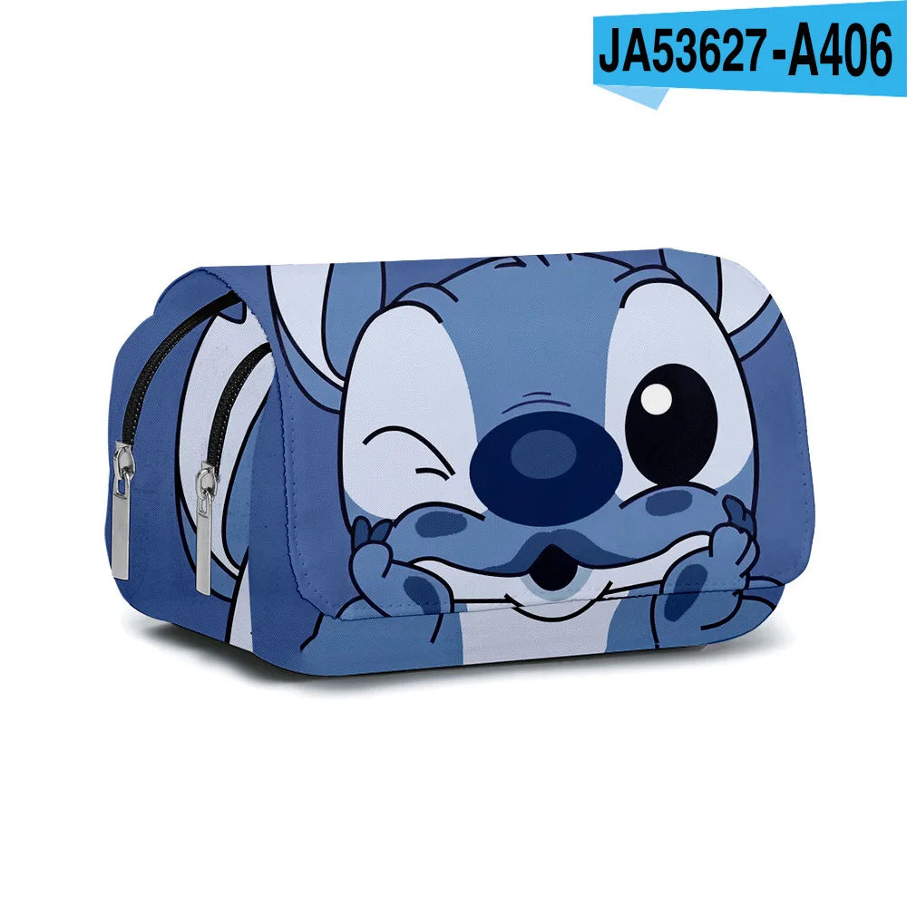 Estuche para lápices con solapa y estampado completo de BANDAI Stitch, estuche para lápices de gran capacidad con dibujos animados, bonitos bolsos de anime, mochila escolar para estudiantes 