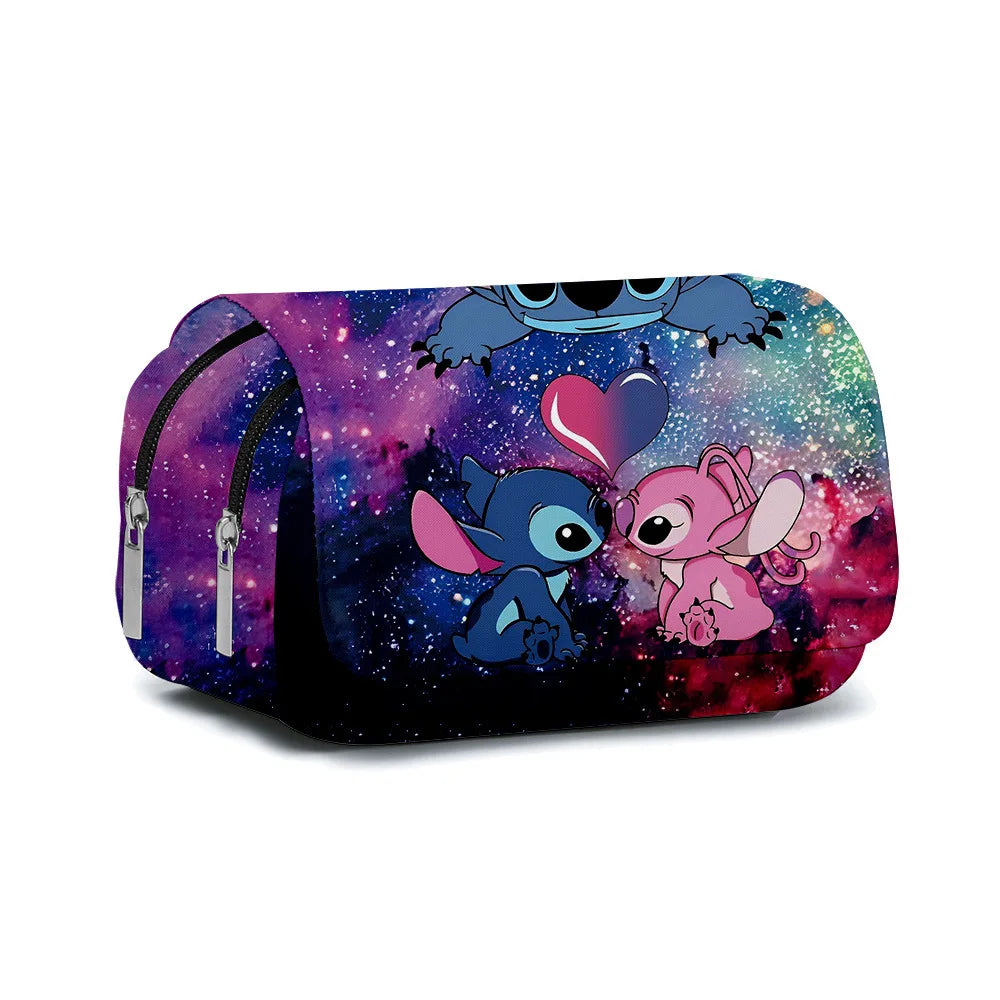 Estuche para lápices con solapa y estampado completo de BANDAI Stitch, estuche para lápices de gran capacidad con dibujos animados, bonitos bolsos de anime, mochila escolar para estudiantes 