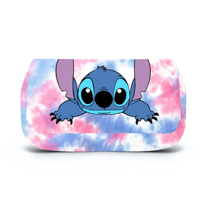 Bolsa para caneta com aba totalmente impressa BANDAI Stitch, caixa de papelaria, desenho animado, grande capacidade, estojo para lápis, bolsas fofas de anime, bolsa escolar para estudantes 