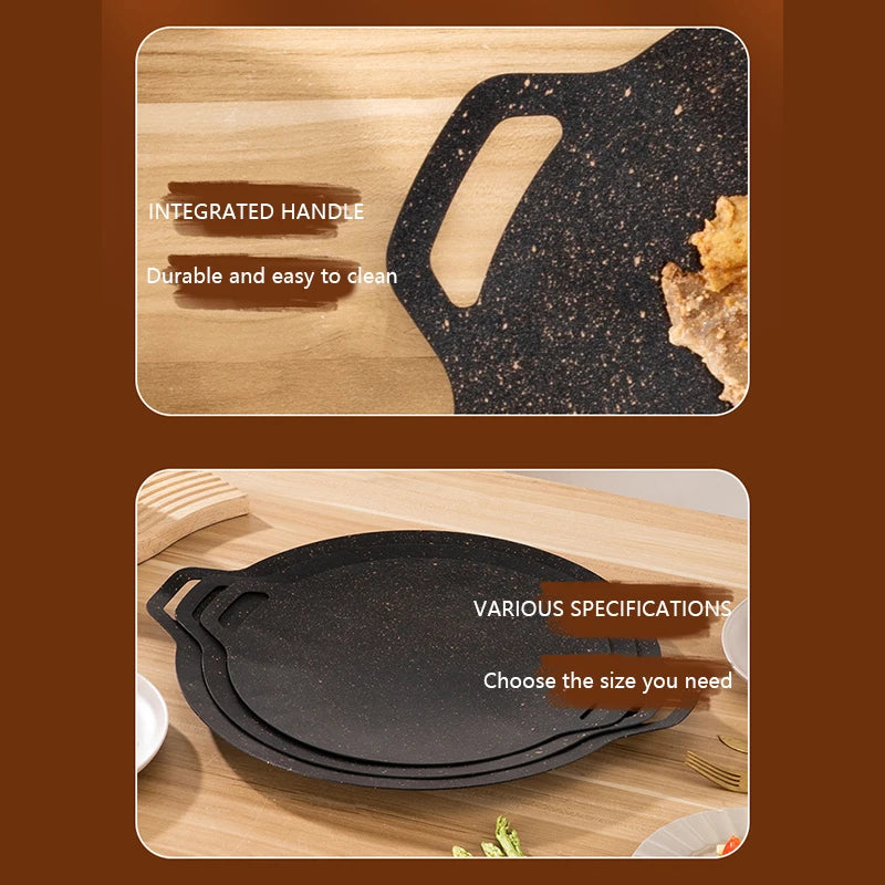 BBQ baking tray non stick cast iron baking tray wooden handle baking tray camping stove outdoor cooking portable baking tray Leedoar