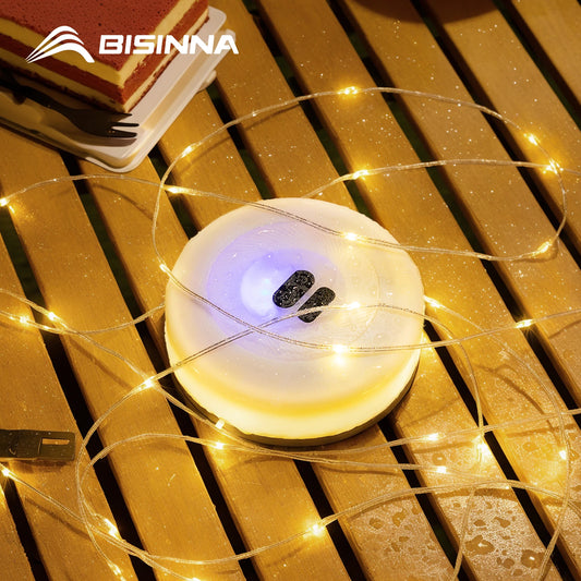 Linterna de cadena de luces para acampar BISINNA con carga USB de 2800 mAh, resistente al agua IPX6, recargable 