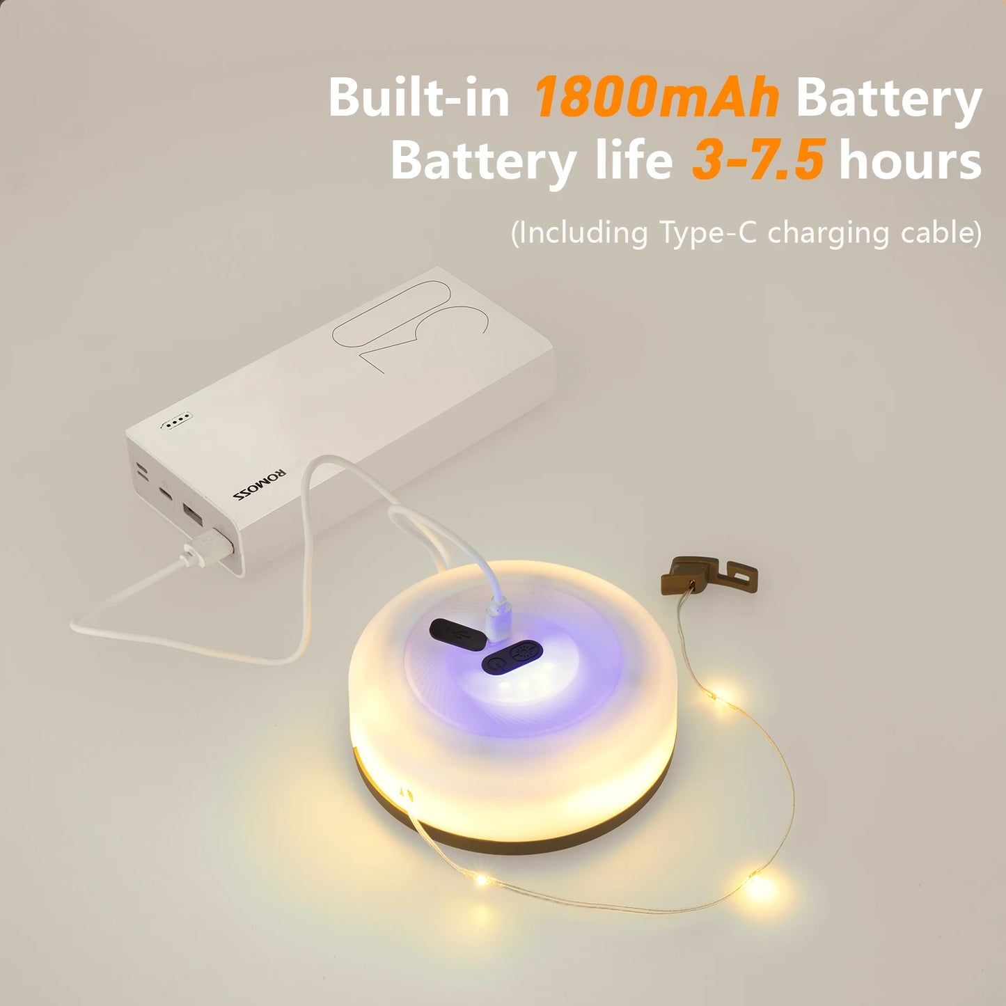 Linterna de cadena de luces para acampar BISINNA con carga USB de 2800 mAh, resistente al agua IPX6, recargable 