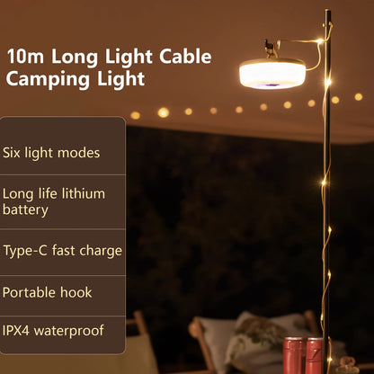 BISINNA Camping String Light USB Carregamento Lanterna 2800mAh,IPX6 À Prova D'Água, Lanternas Recarregáveis 