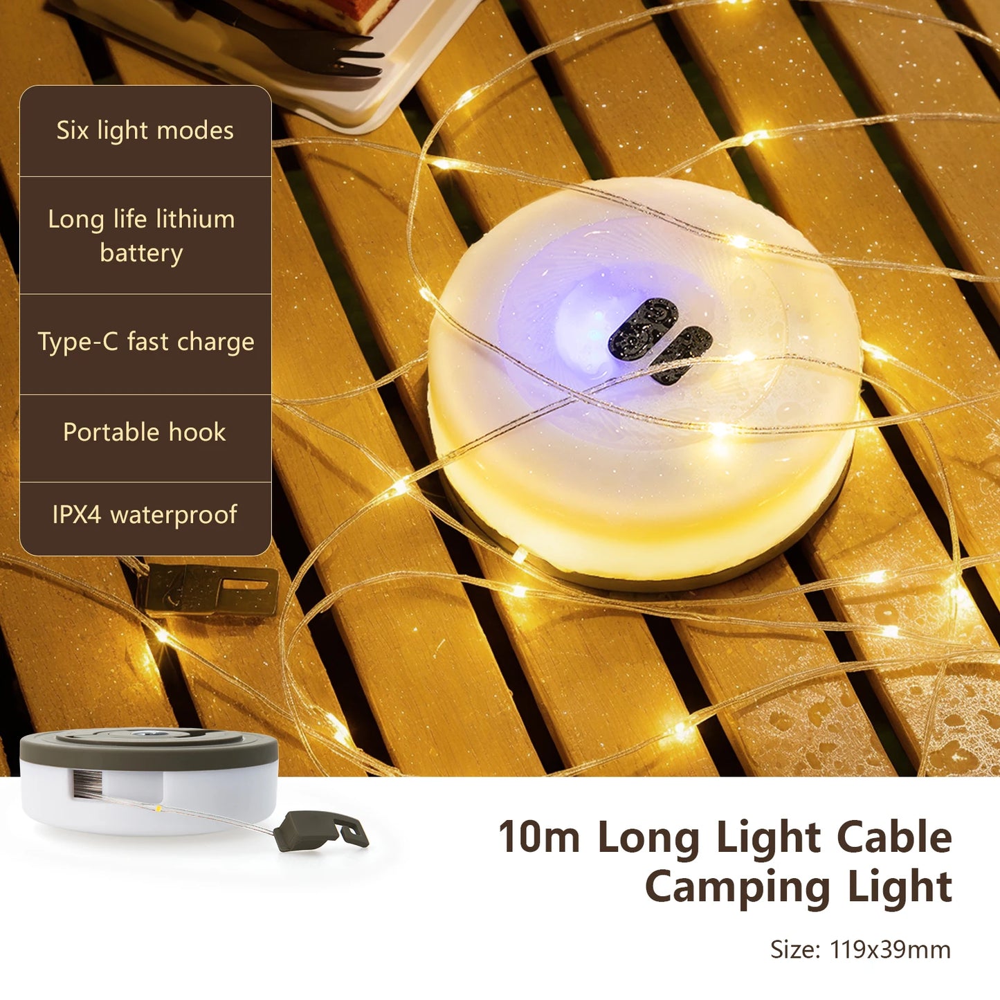 BISINNA Camping String Light USB Carregamento Lanterna 2800mAh,IPX6 À Prova D'Água, Lanternas Recarregáveis 