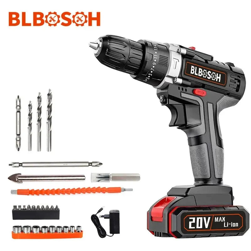 BLBOSOH 20V Cordless Drill Rechargeable Electric Screwdriver Lithium Battery Household Multi-function Power Tools Leedoar