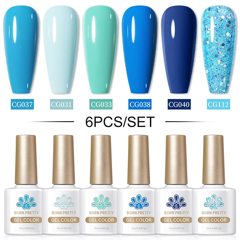 BORN PRETTY 10ML Sea Blue Cat Conjunto de esmaltes em gel magnético 6 frascos Sparking Silver Snowlight Effect Gel UV semipermanente Soak Off 