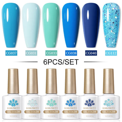 BORN PRETTY 10ML Sea Blue Cat Conjunto de esmaltes em gel magnético 6 frascos Sparking Silver Snowlight Effect Gel UV semipermanente Soak Off 